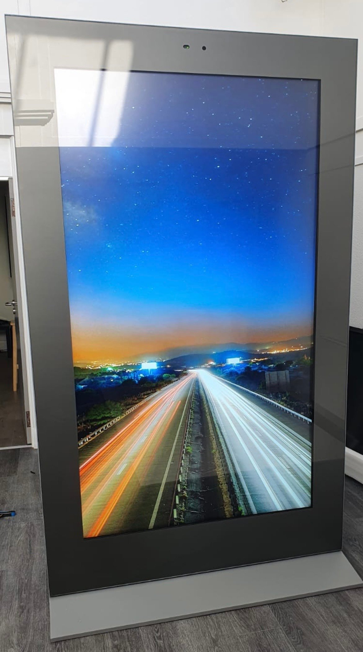 The outdoor LED kiosk built and tested in the Efficient IS warehouse before delivery to site