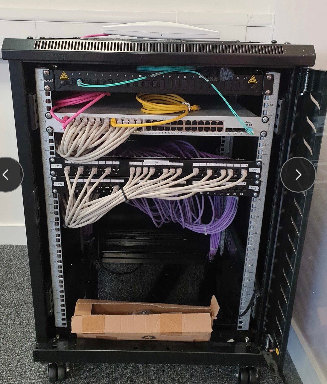 A server rack used to run the content management system for the outdoor screens at Lanark Memorial Hall