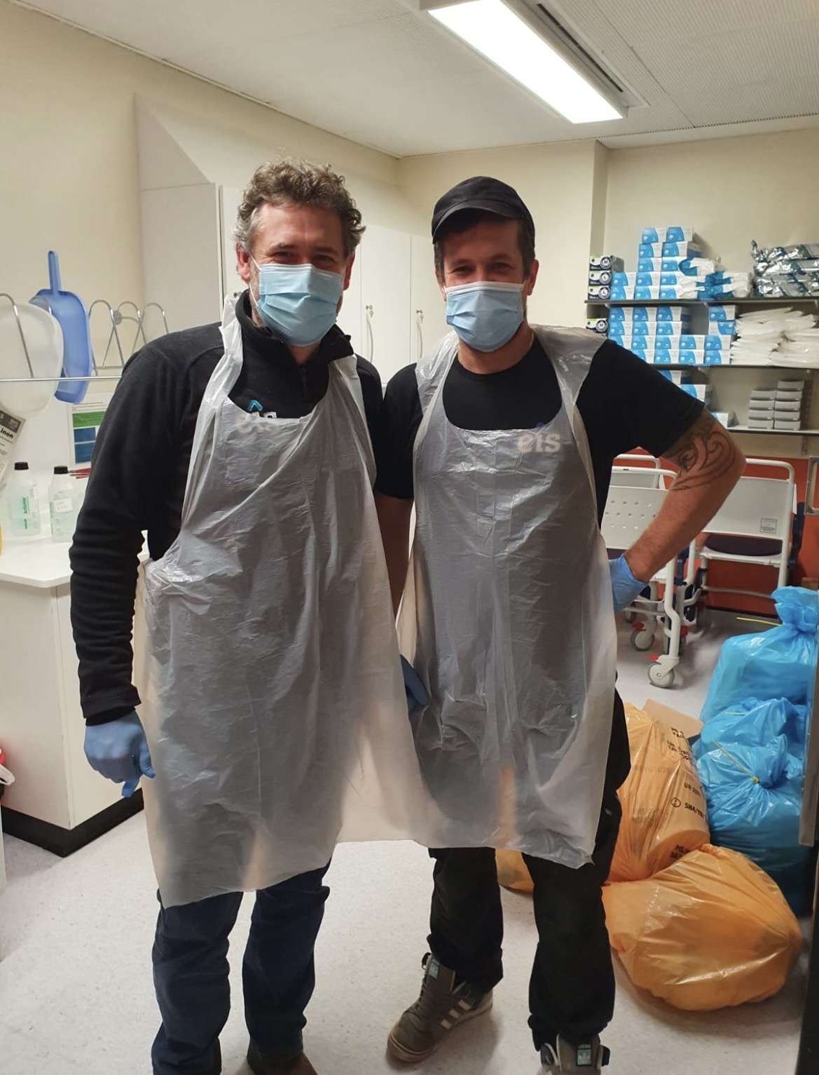 The Efficient IS installation team on site at an NHS Tayside hospital, fitting a ward eWhiteboard