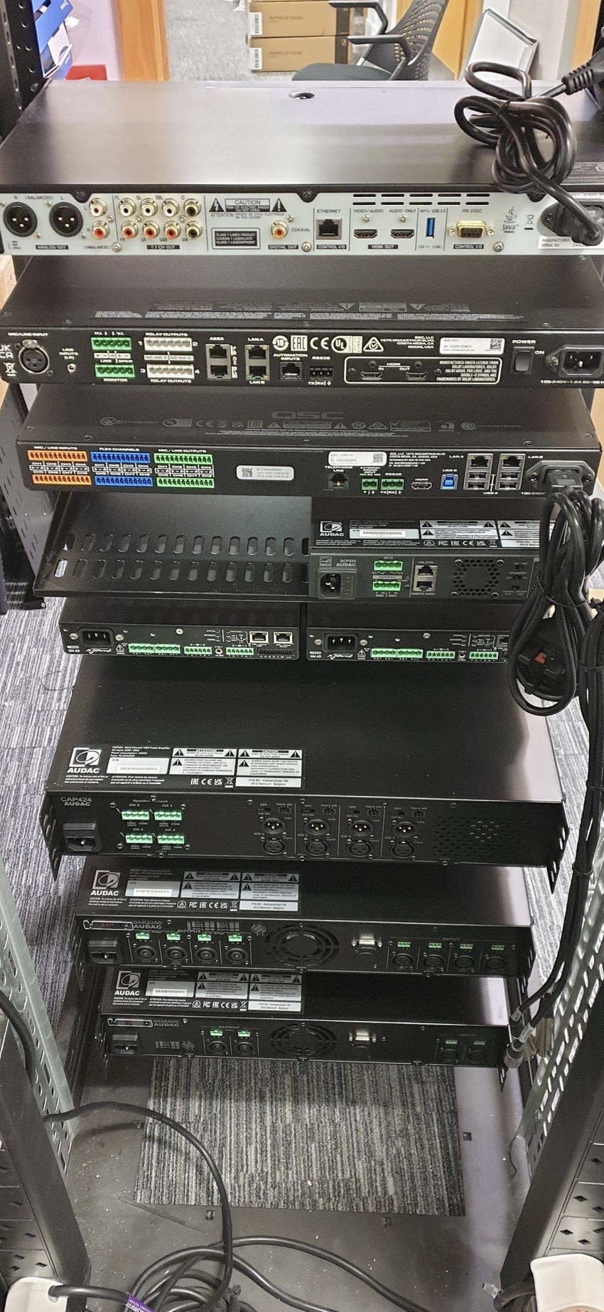A second audio and control rack at the SFRS Cambuslang auditorium