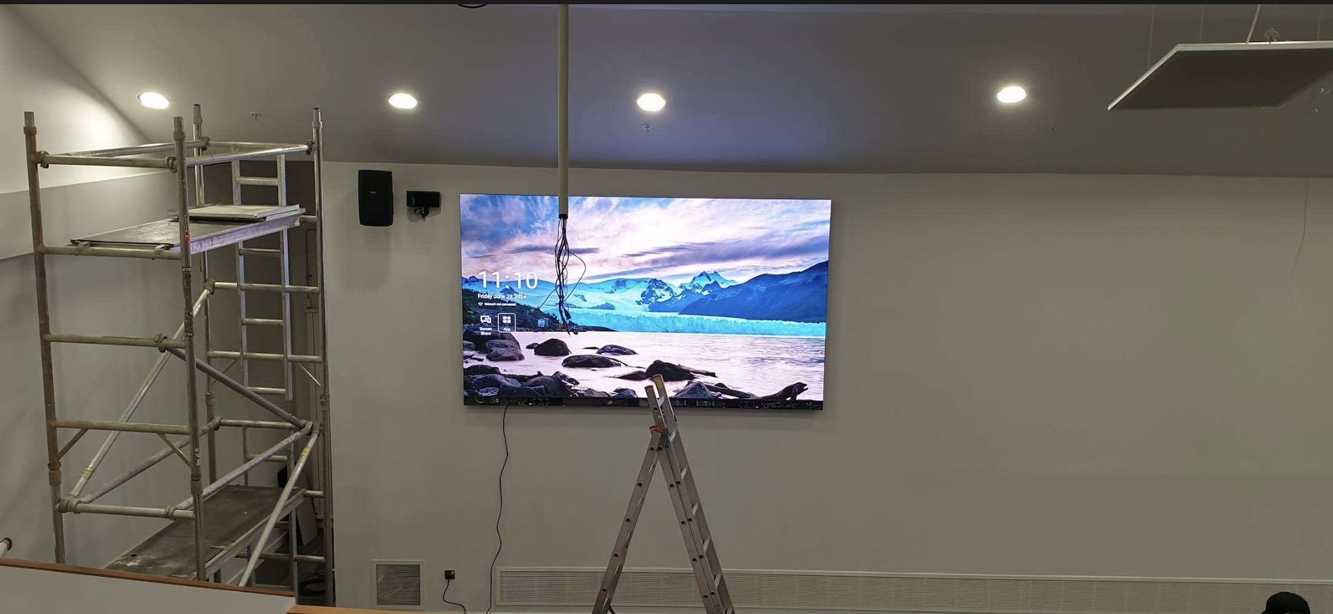 The completed LED video wall at the SFRS Cambuslang auditorium