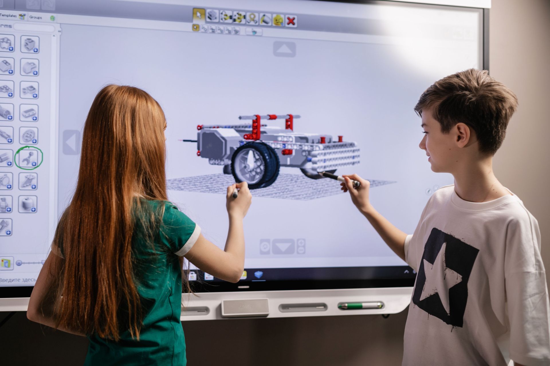 Interactive classroom touchscreen technology in use