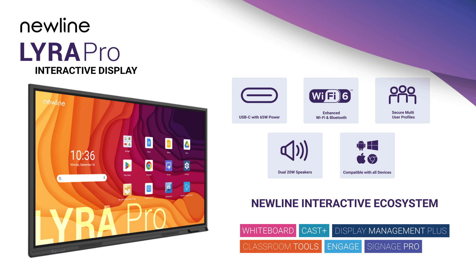 Newline Lyra Pro EDLA Certified Interactive Touchscreen, view 2