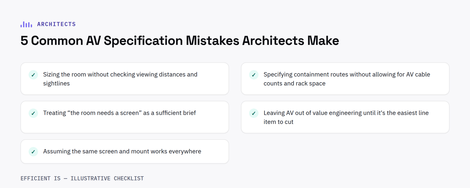 Checklist of 5 common AV specification mistakes architects make