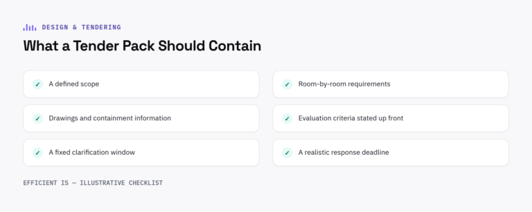 Checklist of what a comparable AV tender pack should contain