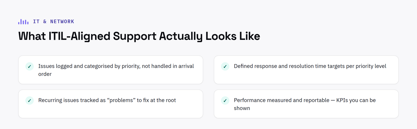 Checklist of what ITIL-aligned IT support actually looks like