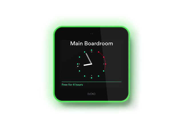 Evoko Liso Room Booking Screen: mounted, available status